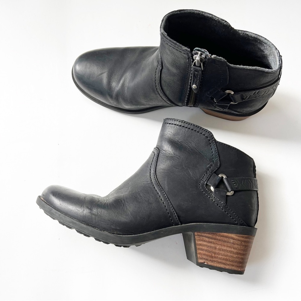 Teva Black Leather Heeled Ankle Boots